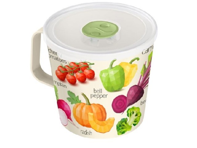 Контейнер-кружка 0,75л  с крышкой с декором (светло-бежевый)